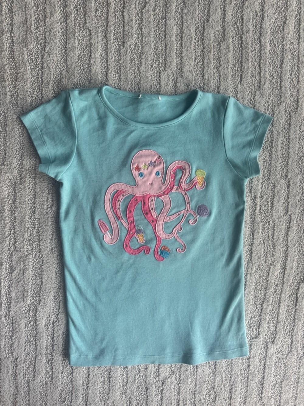 LEMON LOVES LIME Light Teal Tee with Pink Octopus Applique size 7-9